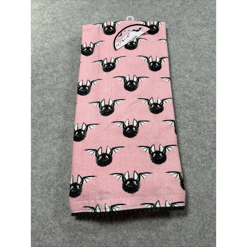 COLORDRIFT KITCHEN TOWELS (2) BATS PINK BLACK 18 X 28 100% COTTON NIP